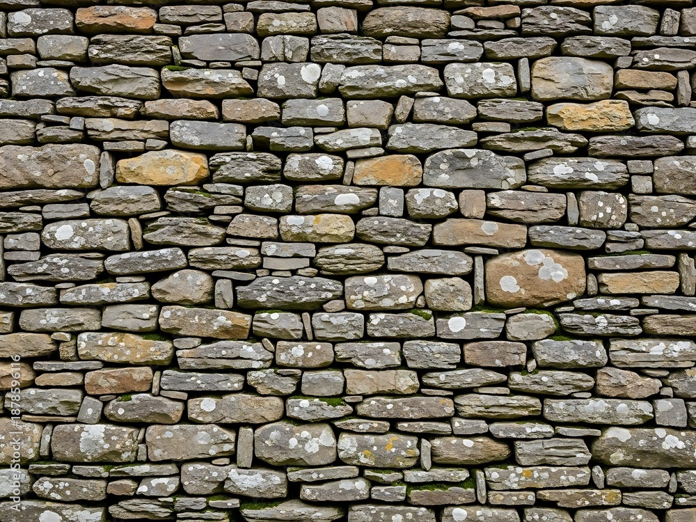 Obraz premium Detailed old stonewall with weathered textures and lichens detail