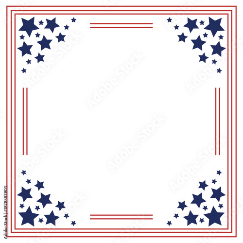 Star-Spangled Frame: A patriotic design features a square frame adorned with clusters of blue stars and red stripes, ideal for adding a touch of Americana to any project.