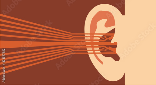 Abstract illustration depicting a human ear receiving sound waves, symbolizing listening, communication, and auditory perception in a minimalist design.