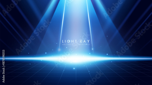 Abstract background with blue spotlights towards the center. Futuristic glowing light effect for awards ceremony.