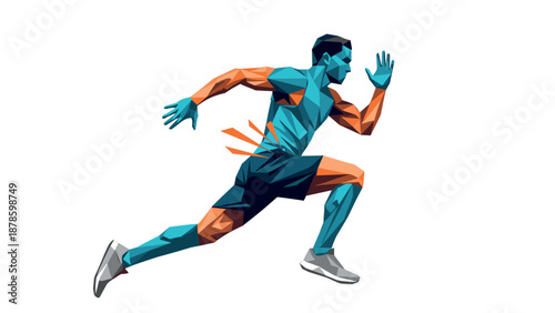 Dynamic geometric athlete sprinting in polygonal art style