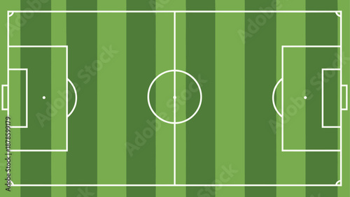 Minimalist green soccer field diagram with white lines in flat style