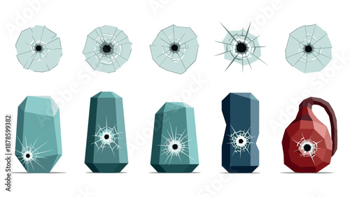 Bullet impact holes and textured objects with shattered glass effects
