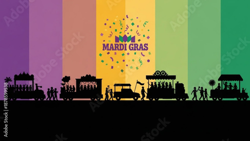 Mardi Gras Parade Silhouette with Colorful Background