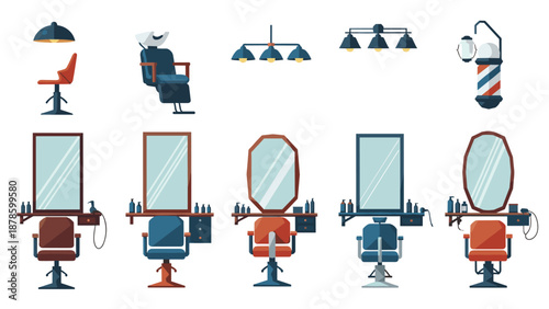 Modern barber shop furniture and decor elements for stylish salon design