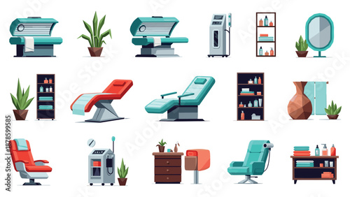 Modern salon interior: chairs, plants, and equipment for beauty and relaxation