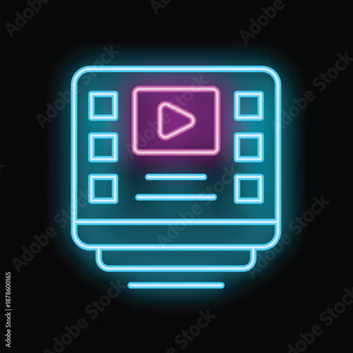 Neon sign depicting an online streaming platform with a bright play button, suggesting the availability of video entertainment