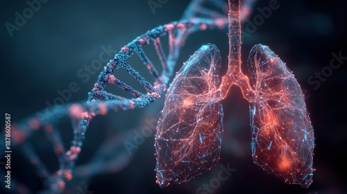 Detailed Medical Illustration of Lungs and DNA Strands Representing Tuberculosis