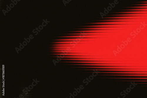 Abstract red light trails with horizontal scanning lines and digital glitch effect. Intense red neon glow with horizontal motion blur and grainy cinematic texture