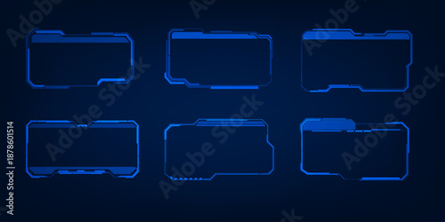 Vector illustrations of set of futuristic frame panels for hi tech gaming user interface. 