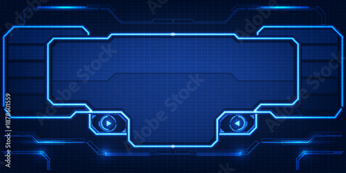 Abstract futuristic blue hi tech background with tech style display screen and empty space and grid line pattern.