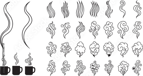 Collection of steam and smoke illustrations for design