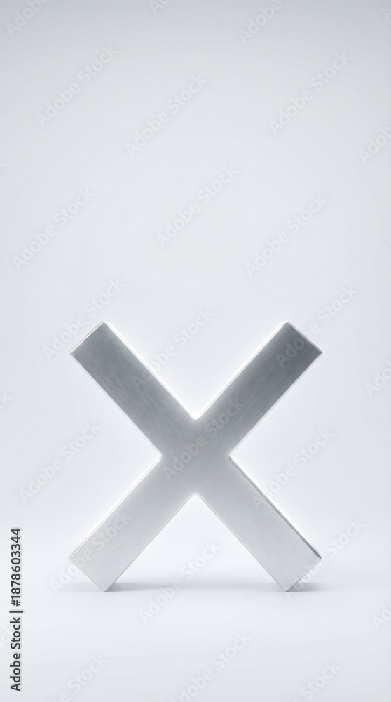 Fototapeta premium Metallic X Symbol on White Background Modern Design Minimalist 3D. Concept featuring metallic, x symbol, white background, modern design, minimalist.