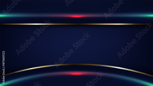 Abstract dark blue and gold luxury background with futuristic neon light effects for high tech corporate presentation and premium digital backdrop