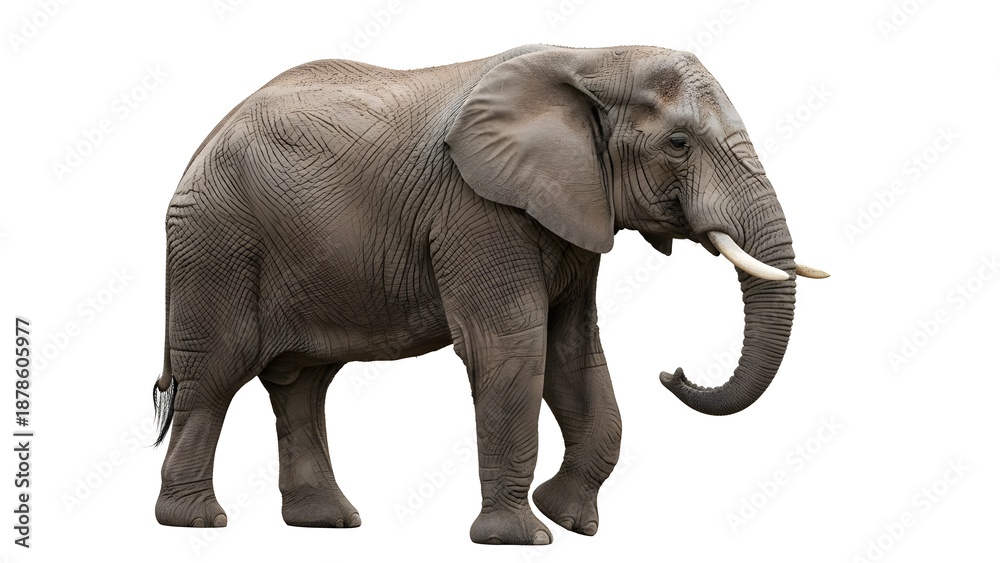 Fototapeta premium African elephant standing isolated on white background