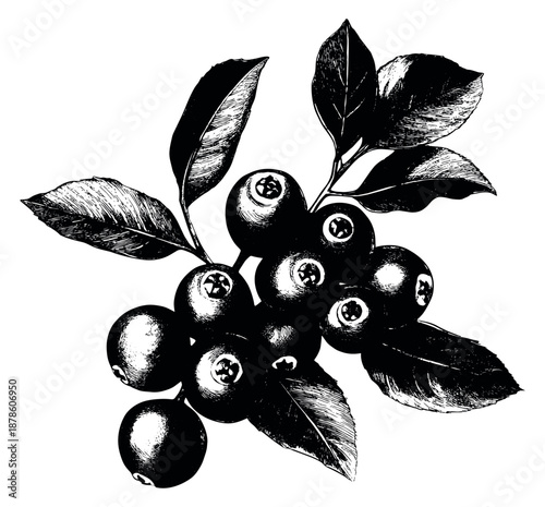 Hand drawn botanical berries set featuring blueberries and leaves for healthy food and nature designs