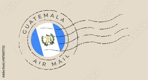 Vintage Guatemala air mail postmark with the national flag, a grunge travel stamp vector on paper background.