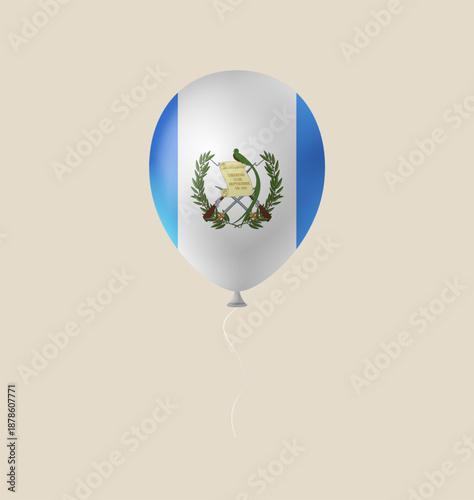 Guatemalan flag balloon with the national coat of arms floating, a realistic vector for Independence Day celebrations.
