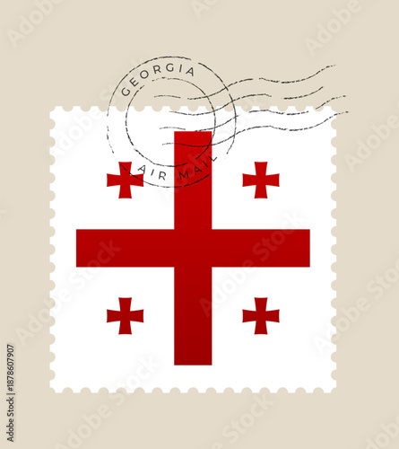 Georgia flag postage stamp with a vintage air mail cancellation mark, a vector illustration for travel and correspondence concepts.