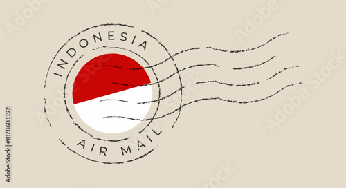 Indonesian air mail postmark featuring the national flag, a vector illustration for travel and correspondence with a vintage grunge mood.