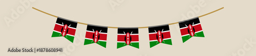 Kenyan flag pennant garland hanging on a string for a national holiday celebration or patriotic event decoration.
