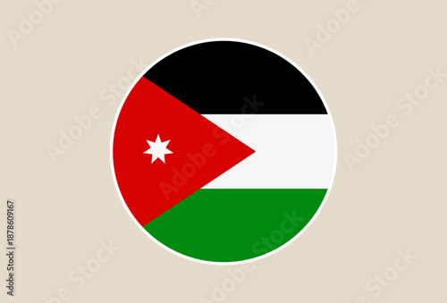 Jordanian flag vector icon designed in a circular button style representing national pride and official state symbolism.