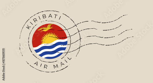 Vintage Kiribati air mail postmark featuring the national flag, a grunge vector stamp for international travel and correspondence.