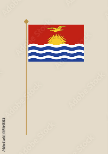 Kiribati national flag vector displayed on a golden flagpole against a plain background representing national identity.