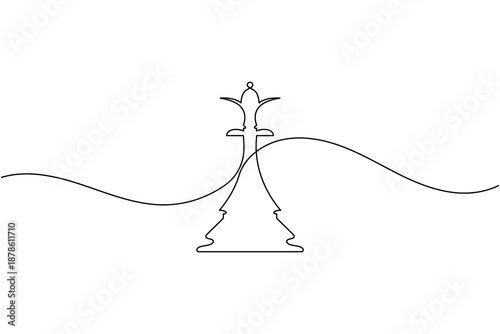 Business strategy chess icon continuous one line drawing  on white background minimalist strategic leader or top manager queen symbol outline vector illustration