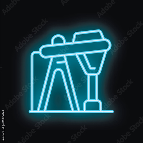 Blue neon sign of an oil pump jack, a common sight in oil fields, representing the oil and gas industry