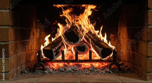A warm and cozy fireplace with burning logs