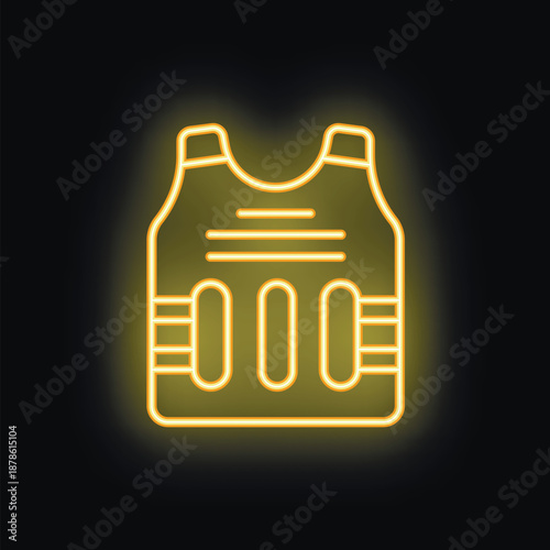 Glowing neon sign of a bulletproof vest, representing safety and security