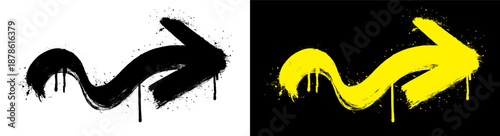 Graffiti spray paint arrow pointing right with bold grunge texture, overspray, drips, and splatters. Urban street art vector style perfect for stickers, tattoos, hip hop designs, and modern graphics