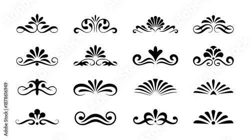 Set of 12 black decorative elements vector isolated PNG with Transparent Background