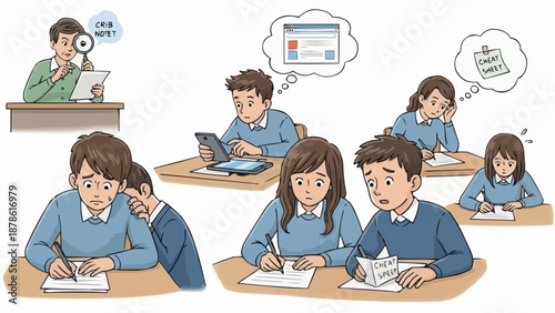 Students struggling with difficult test questions in classroom setting.