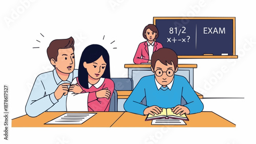 Students feeling stressed during an exam in a classroom setting.