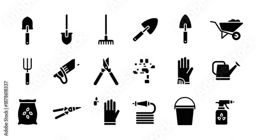 Gardening Tools Icons Set Black White.