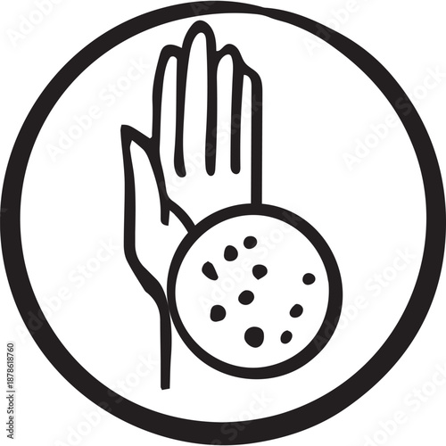 black line art icon of hand with magnified rash spots. Simple outline style for medical apps, dermatology guides, allergy alerts, clinic signage, health brochures.