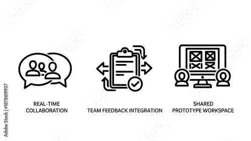 Team Collaboration and Prototyping Icons Representing Real Time Feedback Integration and Shared Digital Workspaces