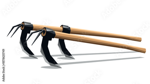 Low poly traditional ninja climbing claws on white background