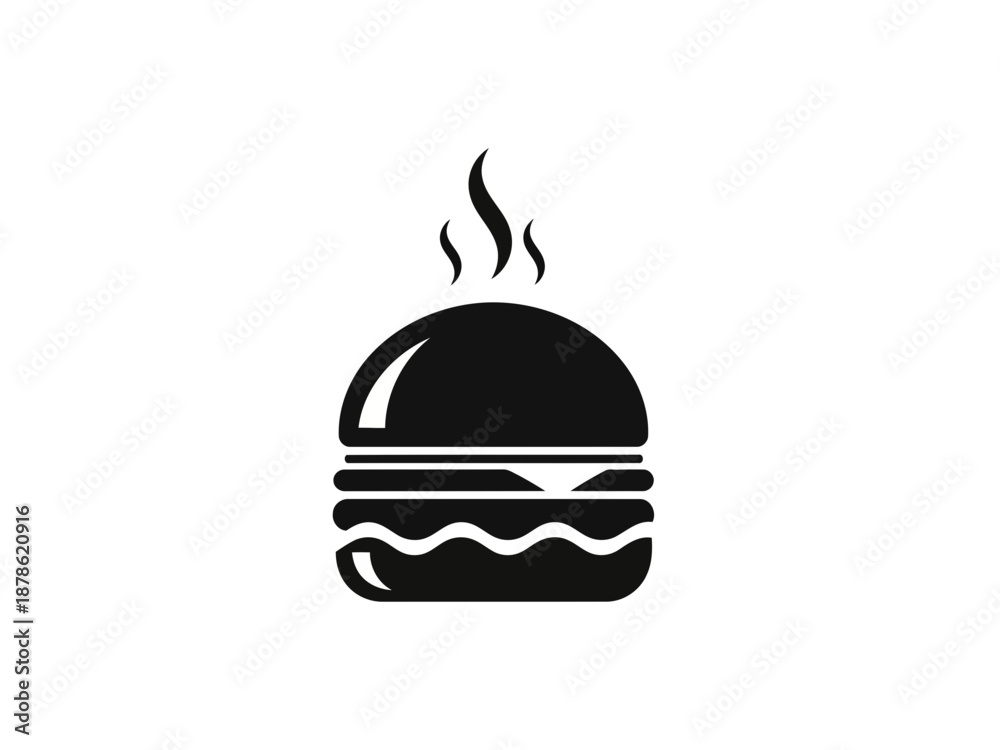 Fototapeta premium A black hamburger icon with steam rising