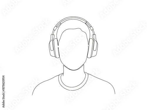A person wearing headphones in a simple line drawing