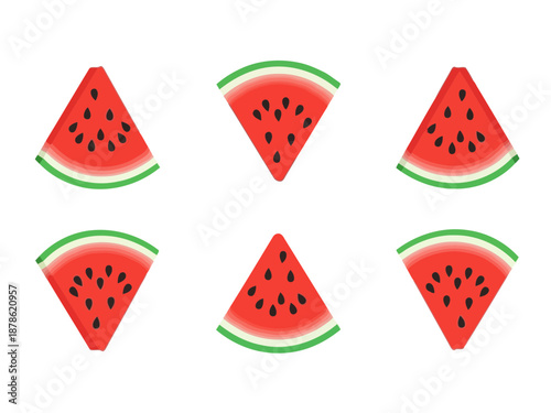Six slices of watermelon in a colorful illustration