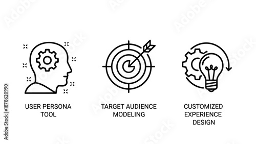 Marketing and Design Icons for User Persona Tools Target Audience Modeling and Customized Experience Strategies