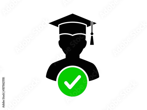 Graduation icon with a green checkmark