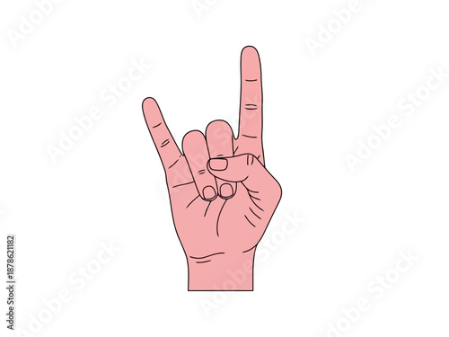 Peace sign hand gesture in pink color on, symbolizing rock music and harmony