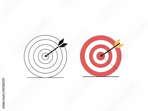 Vector illustration of two targets with arrows hitting the bullseye precisely