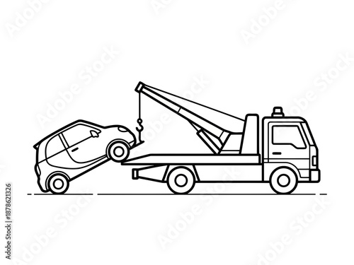 Tow truck carrying a car on its flatbed for transportation or recovery services