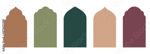 Shape Islamic door and window silhouette Arabic arch. Collection of patterns in oriental style. Frames in Arabic Muslim design for Ramadan Kareem. Vector mosque gate shape. vector illustration eps
