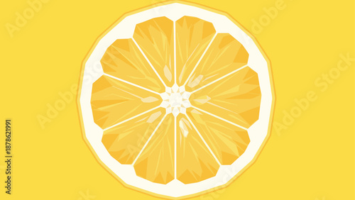 Geometric citrus slice on vibrant yellow background